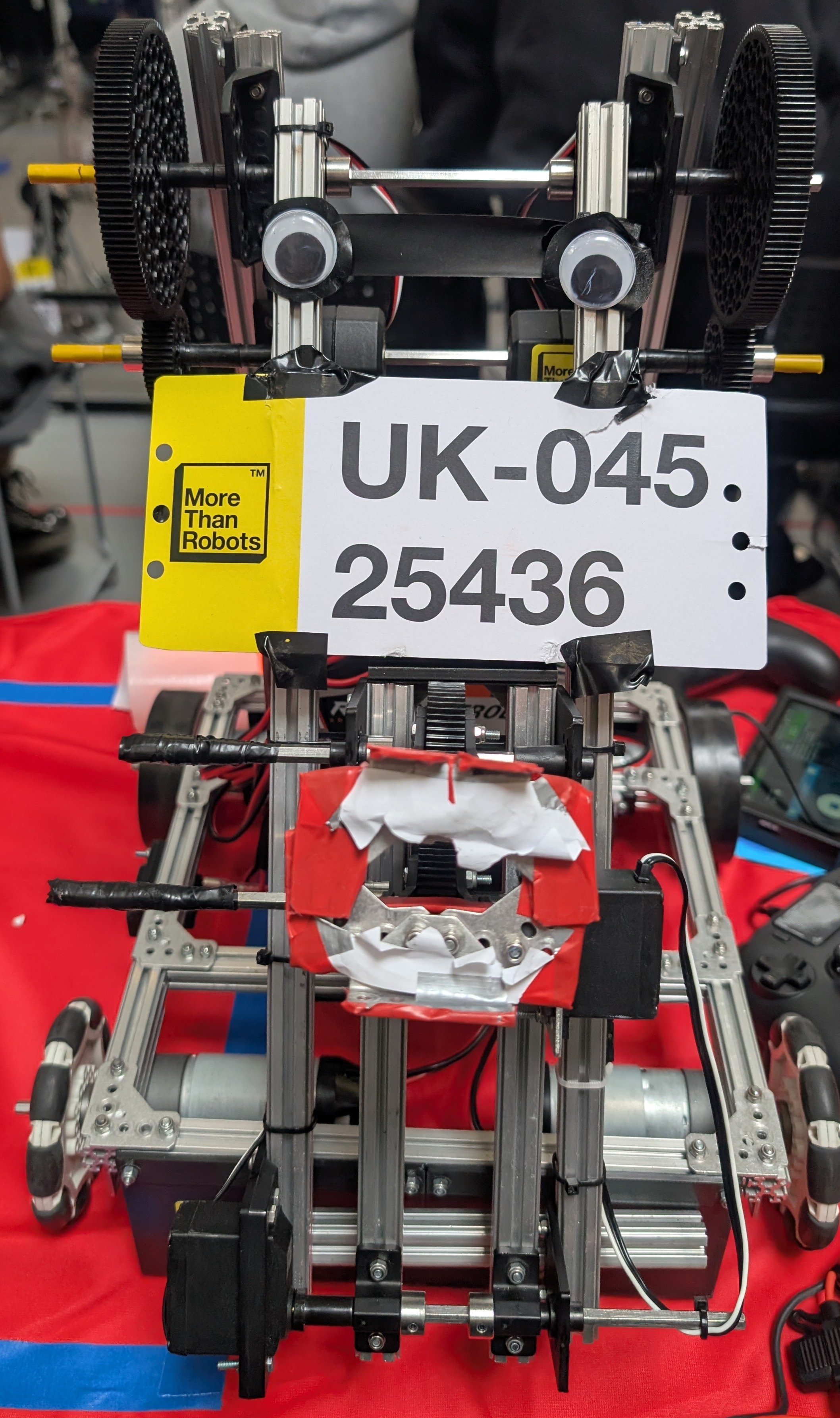 Team Bob robot on inspection table at regionals